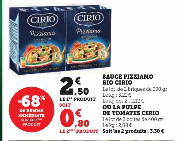 SAUCE PIZZIAMO  BIO CIRIO OU LA PULPE  DE TOMATES CIRIO