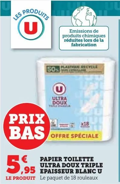 prix bas papier toilette ultra doux triple epaisseur blanc u