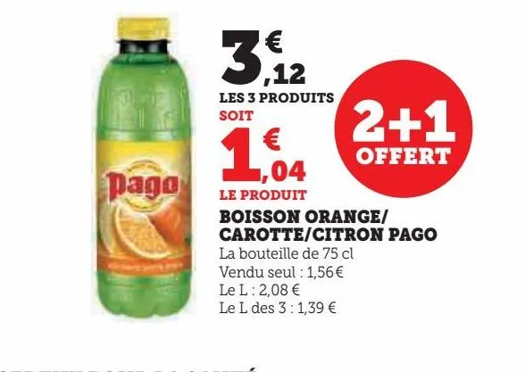 boisson orange/ carotte/citron pago