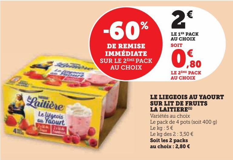 LE LIEGEOIS AU YAOURT  SUR LIT DE FRUITS  LA LAITIERE