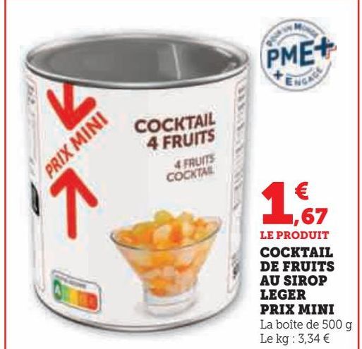 COCKTAIL  DE FRUITS  AU SIROP  LEGER  PRIX MINI