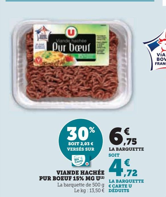 VIANDE HACHÉE  PUR BOEUF  15% MG U