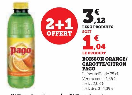 BOISSON ORANGE/ CAROTTE/CITRON  PAGO