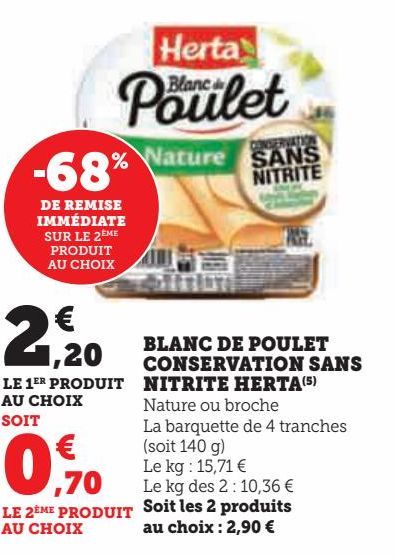 BLANC DE POULET  CONSERVATION SANS  NITRITE HERTA