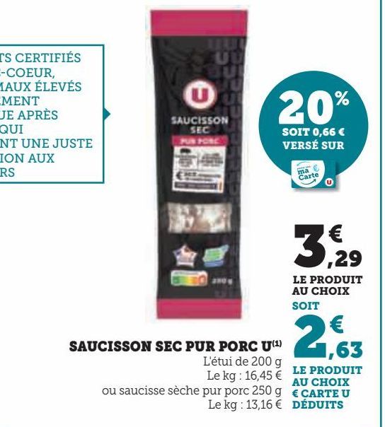 SAUCISSON SEC PUR PORC U