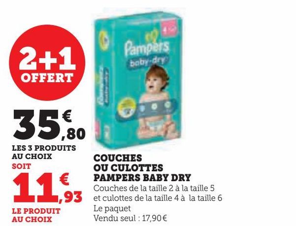 COUCHES  OU CULOTTES  PAMPERS BABY DRY