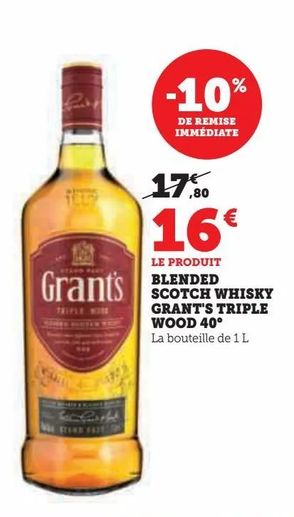 blended  scotch whisky  grant's triple  wood 40°
