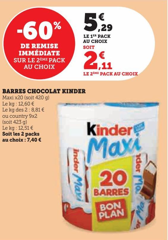 BARRES CHOCOLAT KINDER