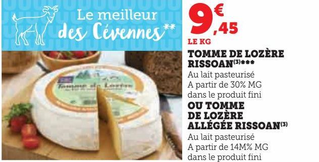 TOMME DE LOZÈRE  RISSOAN OU TOMME  DE LOZÈRE  ALLÉGÉE RISSOAN