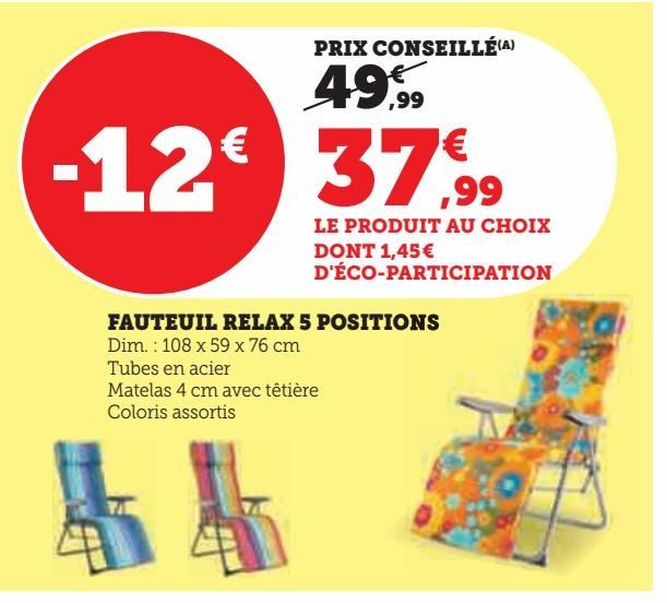 FAUTEUIL RELAX 5 POSITIONS