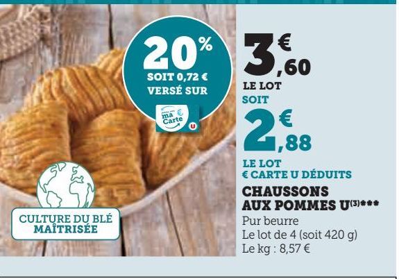 4 CHAUSSONS  AUX POMMES  U