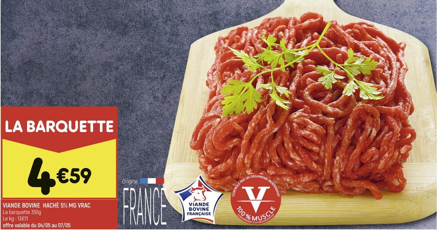 VIANDE BOVINE HACHÉ 5% MG VRAC 