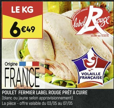 POULET FERMIER LABEL ROUGE PRET À CUIRE 