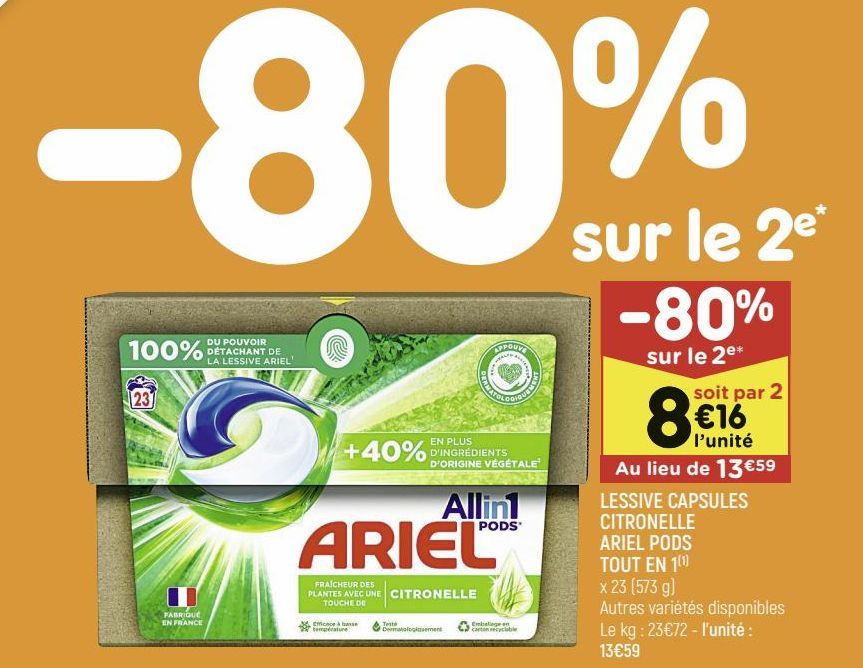 LESSIVE CAPSULE CITRONELLE ARIEL PODS TOUT EN 1 