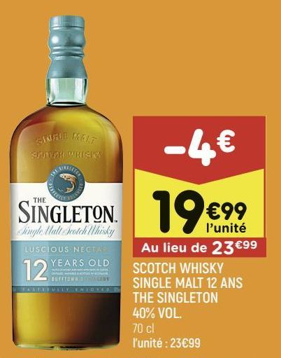 SCOTH WHISKY SINGLE MALT 12 ANS THE SINGLETON 40% VOL. 