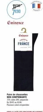11:00  7€90  eminence  eminence  france  paire de chaussettes non comprimante 72% coton 28% polyamide  du 39/42 au 43/46 plusieurs coloris disponibles  angl 