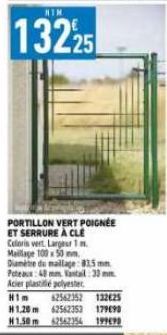 PORTILLON VERT POIGNÉE ET SERRURE À CLE Celoris vert, Largeur 1 m 