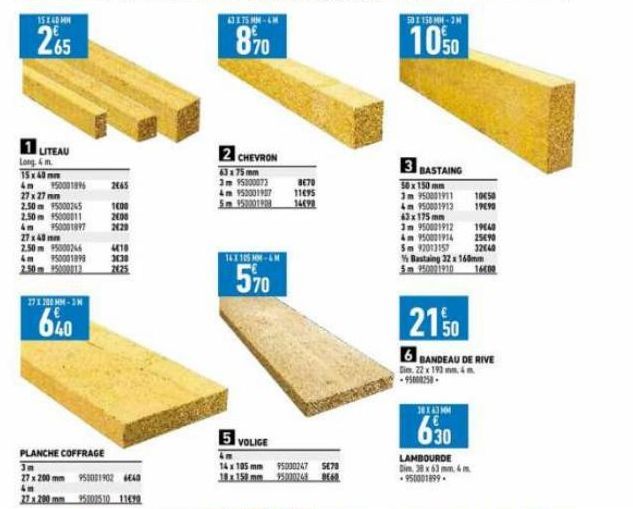 15X40 MM  LITEAU Long & m 15x40mm 4m  27 x 27mm  2.50  2.50  4m  27 x 40mm  2.50 95000246  im 950001898 2.50m 15000112  9500019  95000245  95000011  950001997  273200MM-1M  640  2445  1600  2000  2429