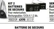 KIT 2 BATTERIES DE SECOURS Pour motorisation  Rechargeables 12/24 V, 1.2 Ah. 92023129 42€90 012 EP 