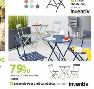 7990  Dont 0,80 € d'éco-mobilier. L'UNITÉ  Ensemble Peps 3 pièces pliables  inventiv 