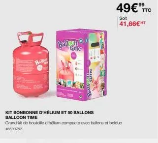 ballo  balizan  time  sha  99  49€ ttc  soit  41,66€ ht  kit bonbonne d'hélium et 50 ballons balloon time  grand kit de bouteille d'hélium compacte avec ballons et bolduc #8530782 