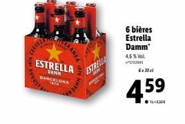 p  MIN  RANA  ESTRELLA  DAMM  DARCELONA 14  DAM  ESTRELLA  AARON  6 bières Estrella Damm 4,6 % Vol  ונטערת  6x 33 cl  459  16-132€ 