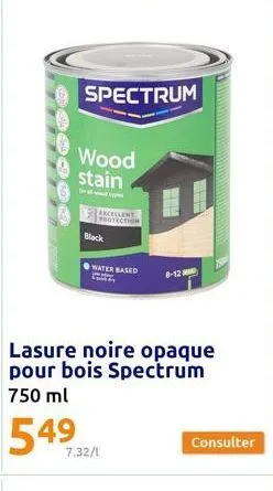 spectrum  wood stain  excellent protection  black  water based  lasure noire opaque pour bois spectrum  750 ml  549  7.32/1  consulter 
