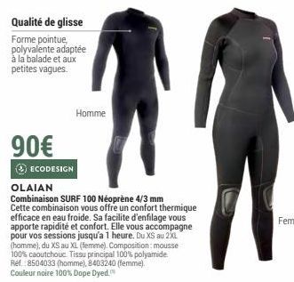 90€  ⒸECODESIGN  Qualité de glisse  Forme pointue, polyvalente adaptée à la balade et aux petites vagues.  Homme 