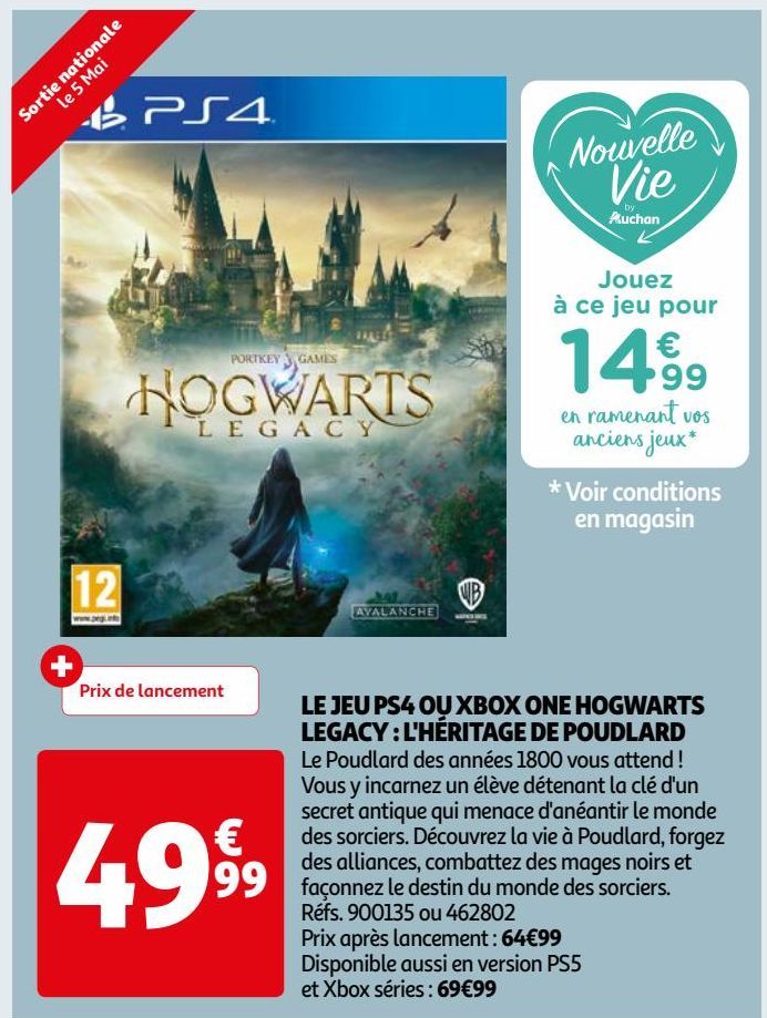 LE JEU PS4 OU XBOX ONE HOGWARTS LEGACY : L'HÉRITAGE DE POUDLARD