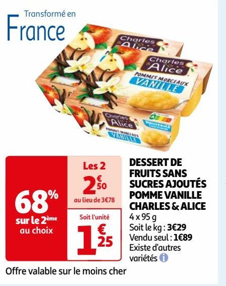 DESSERT DE FRUITS SANS SUCRES AJOUTÉS POMME VANILLE CHARLES & ALICE