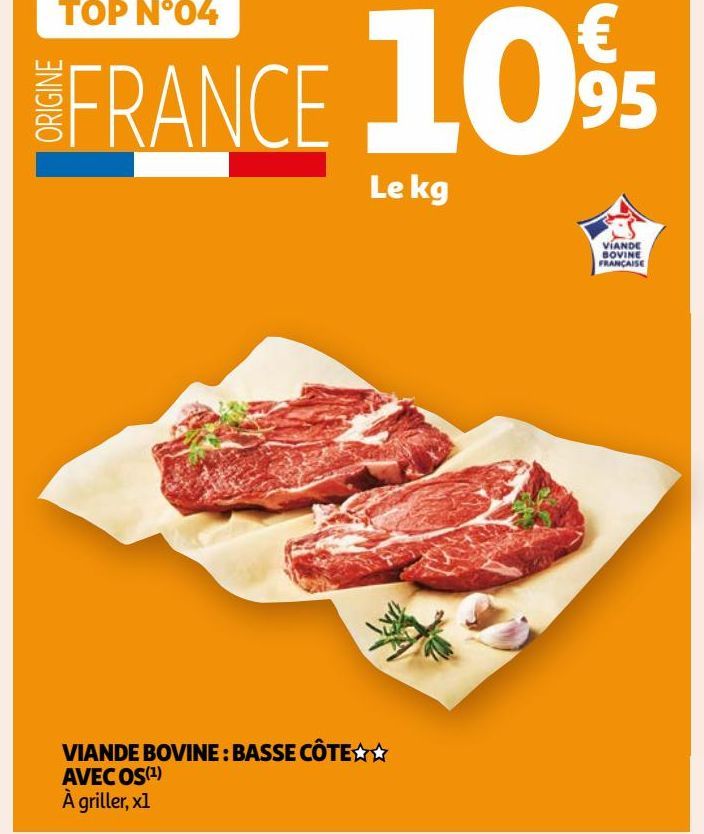  VIANDE BOVINE : BASSE CÔTE AVEC OS