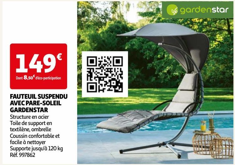 FAUTEUIL SUSPENDU AVEC PARE-SOLEIL GARDENSTAR