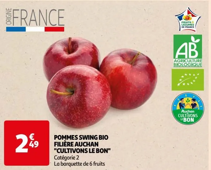 pommes swing bio filière auchan "cultivons le bon"