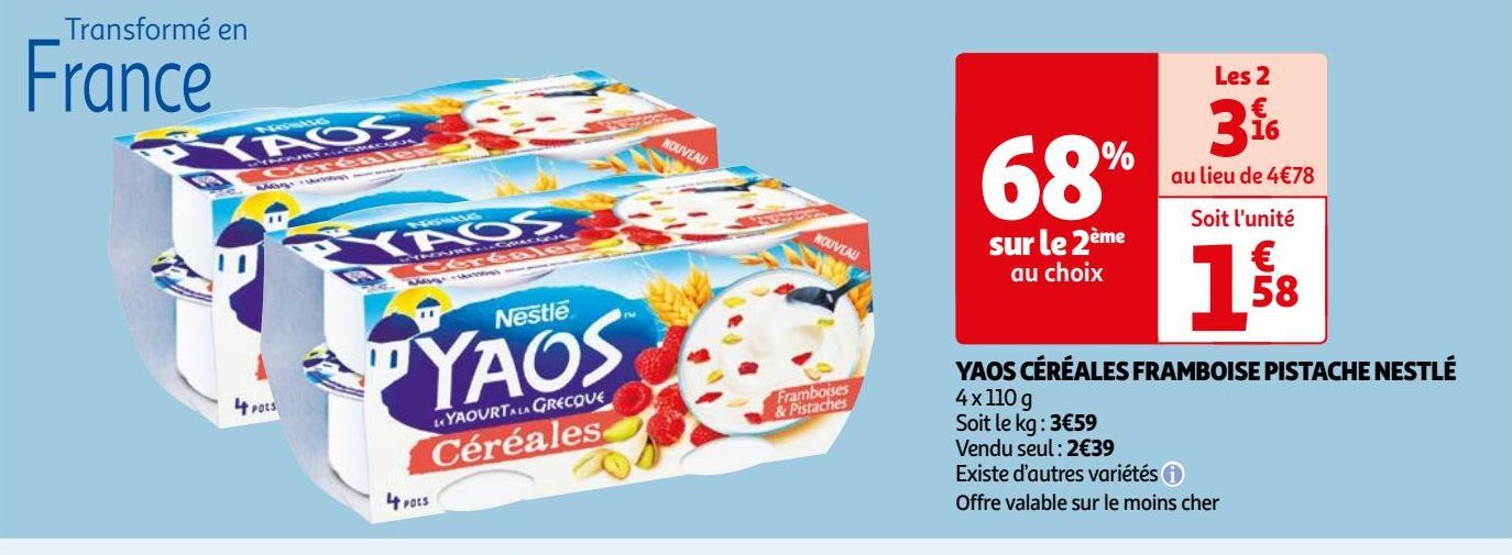 YAOS CÉRÉALES FRAMBOISE PISTACHE NESTLÉ