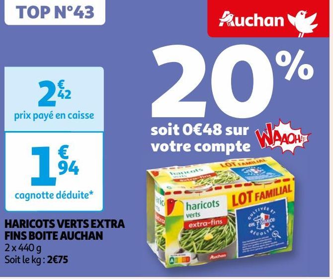 HARICOTS VERTS EXTRA FINS BOITE AUCHAN