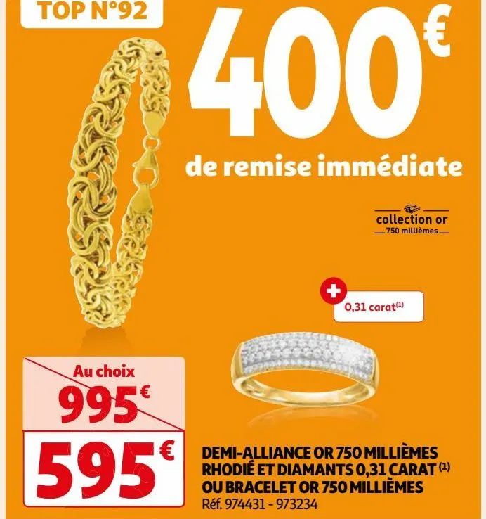  demi-alliance or 750 millièmes rhodié et diamants 0,31 carat ou bracelet or 750 millièmes