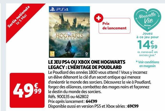  LE JEU PS4 OU XBOX ONE HOGWARTS LEGACY : L'HÉRITAGE DE POUDLARD