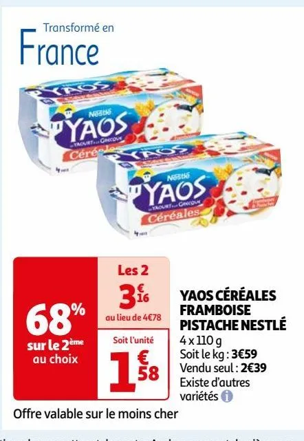 yaos céréales framboise pistache nestlé