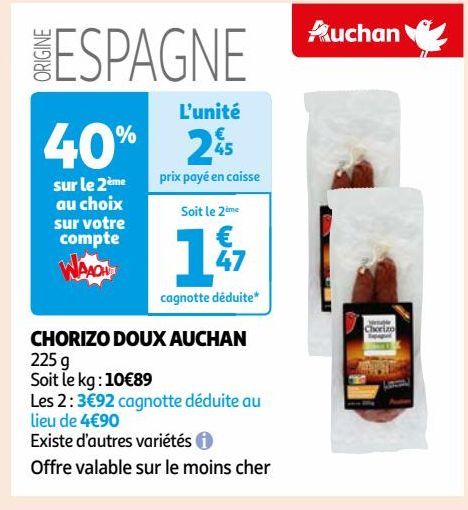 CHORIZO DOUX AUCHAN 