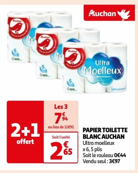 PAPIER TOILETTE BLANC AUCHAN 