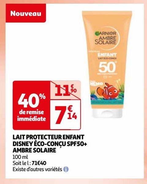 LAIT PROTECTEUR ENFANT DISNEY ÉCO-CONÇU SPF50+ AMBRE SOLAIRE