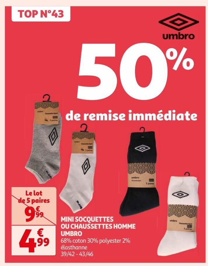 MINI SOCQUETTES OU CHAUSSETTES HOMME UMBRO