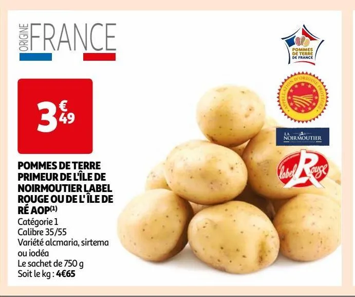 pommes de terre primeur de l'île de noirmoutier label rouge ou de l' île de ré aop