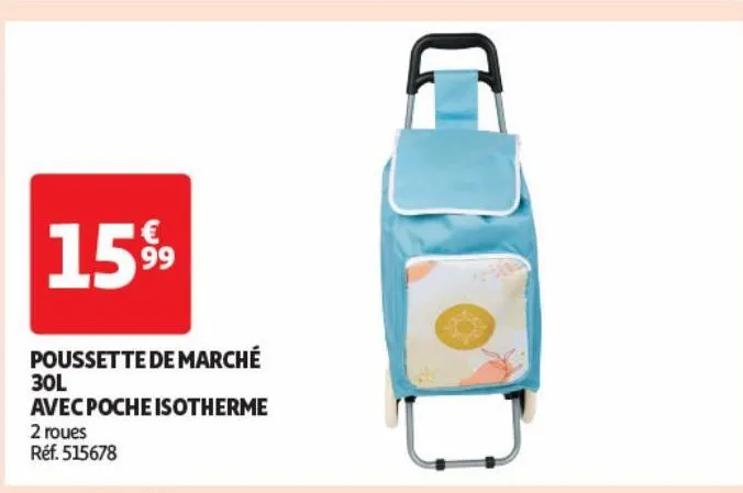 poussette de marché 30l avec poche isotherme