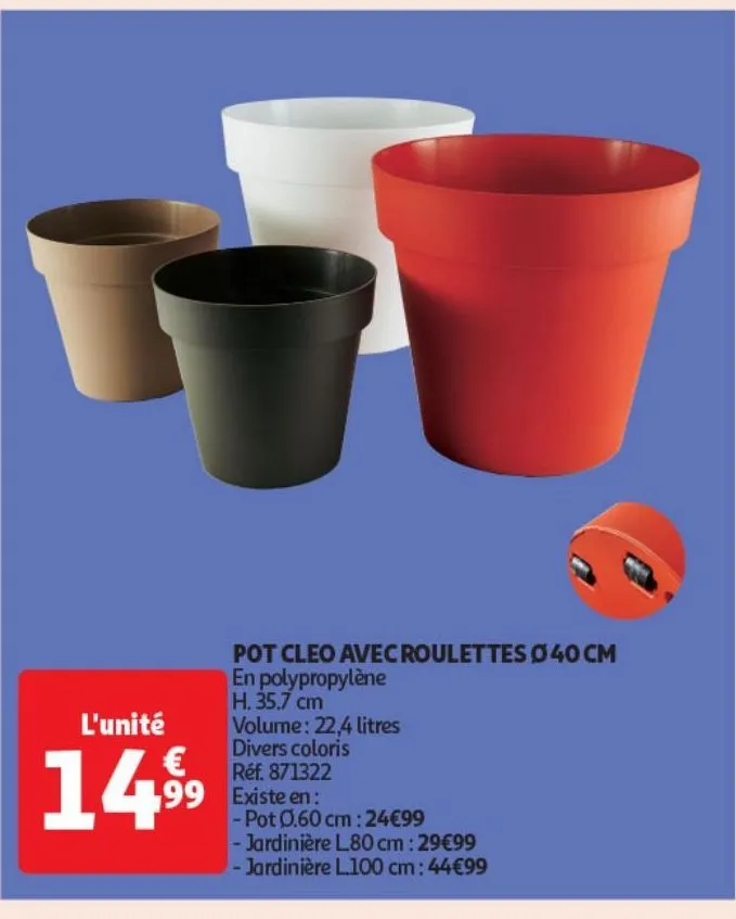 pot cleo avec roulettes 40 cm