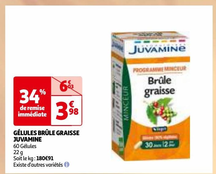 GÉLULES BRÛLE GRAISSE  JUVAMINE