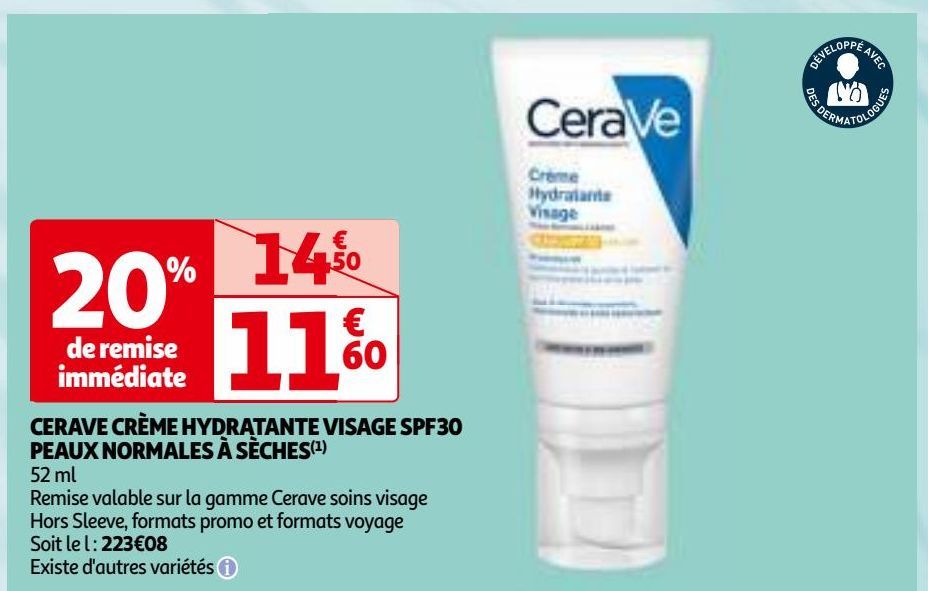 CERAVE CRÈME HYDRATANTE VISAGE SPF30  PEAUX NORMALES À SÈCHES