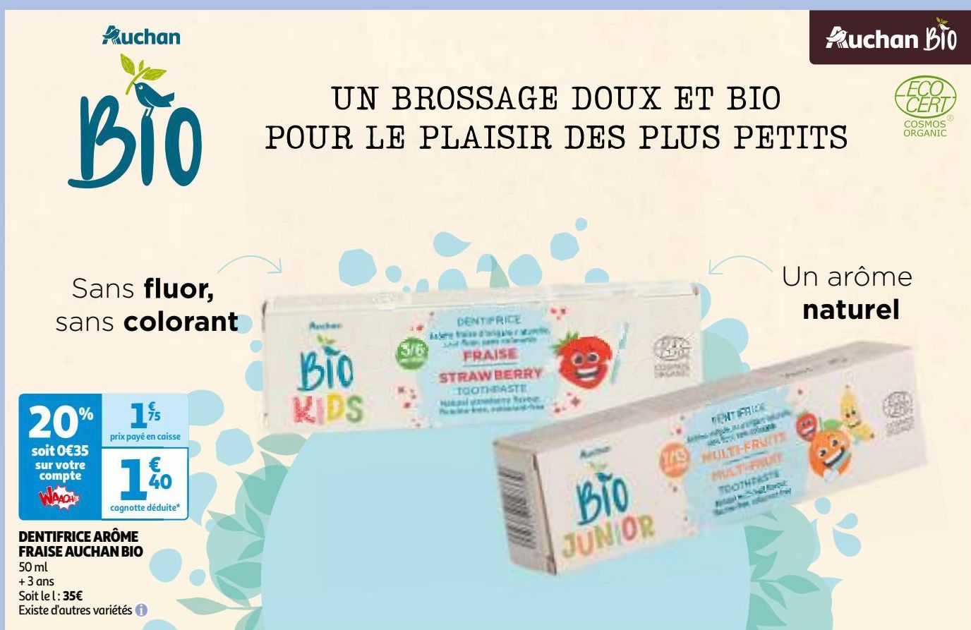  DENTIFRICE ARÔME  FRAISE AUCHAN BIO