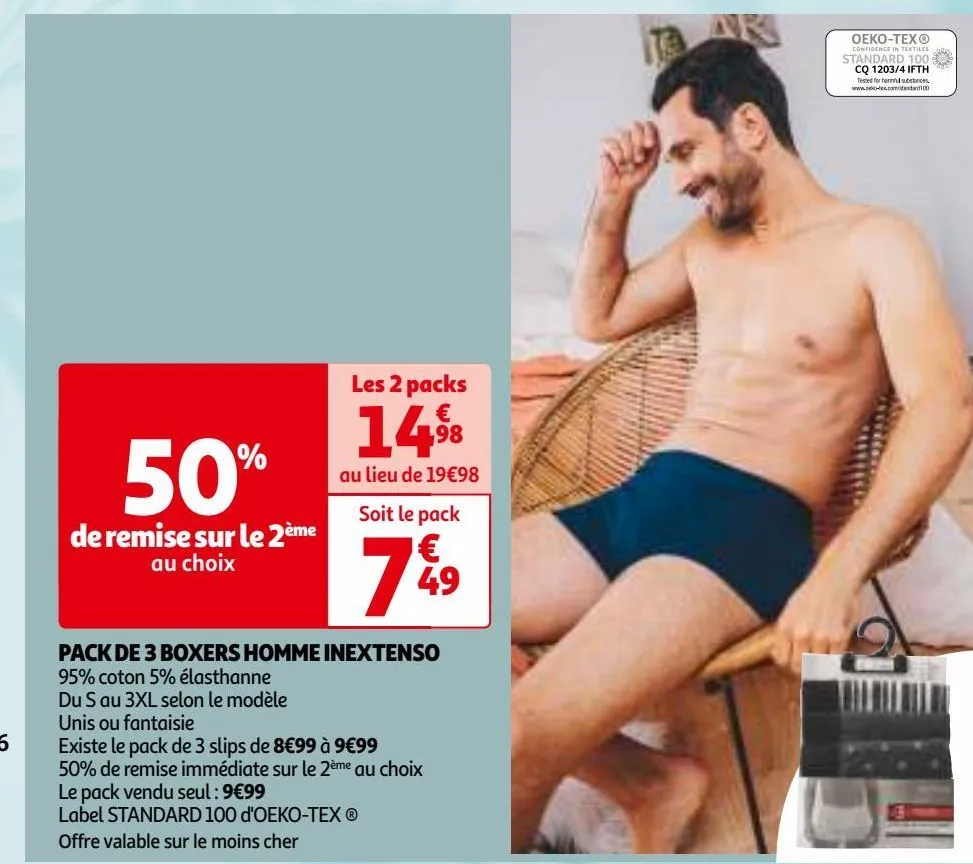  pack de 3 boxers homme inextenso