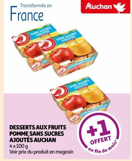 DESSERTS AUX FRUITS POMME SANS SUCRES AJOUTÉS AUCHAN